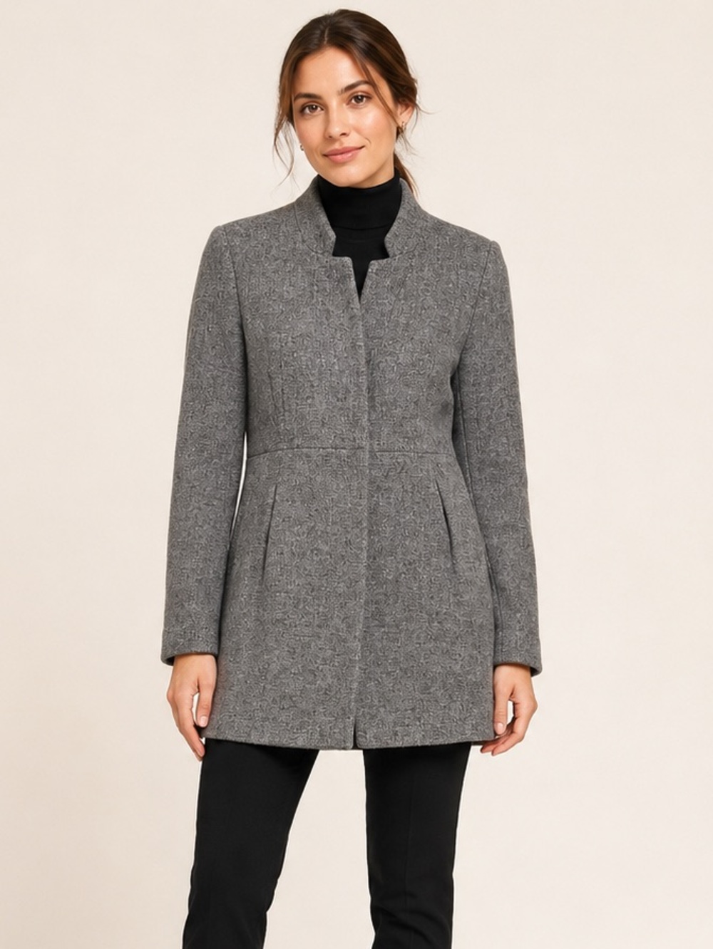 Zara Pure New Wool Basic Grey Shetland Tailored Coat Size M